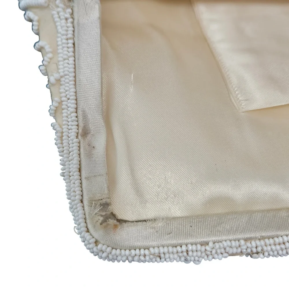 Vintage Walborg Belgium Hand Beaded White Evening Bag Purse Mid Century